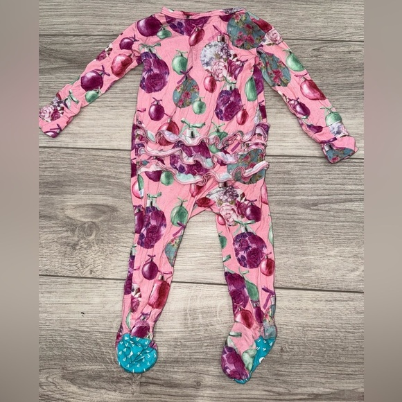 POSH PEANUT Christmas Floral Ornament Ruffle One Piece Sleeper Pajama - Picture 5 of 5